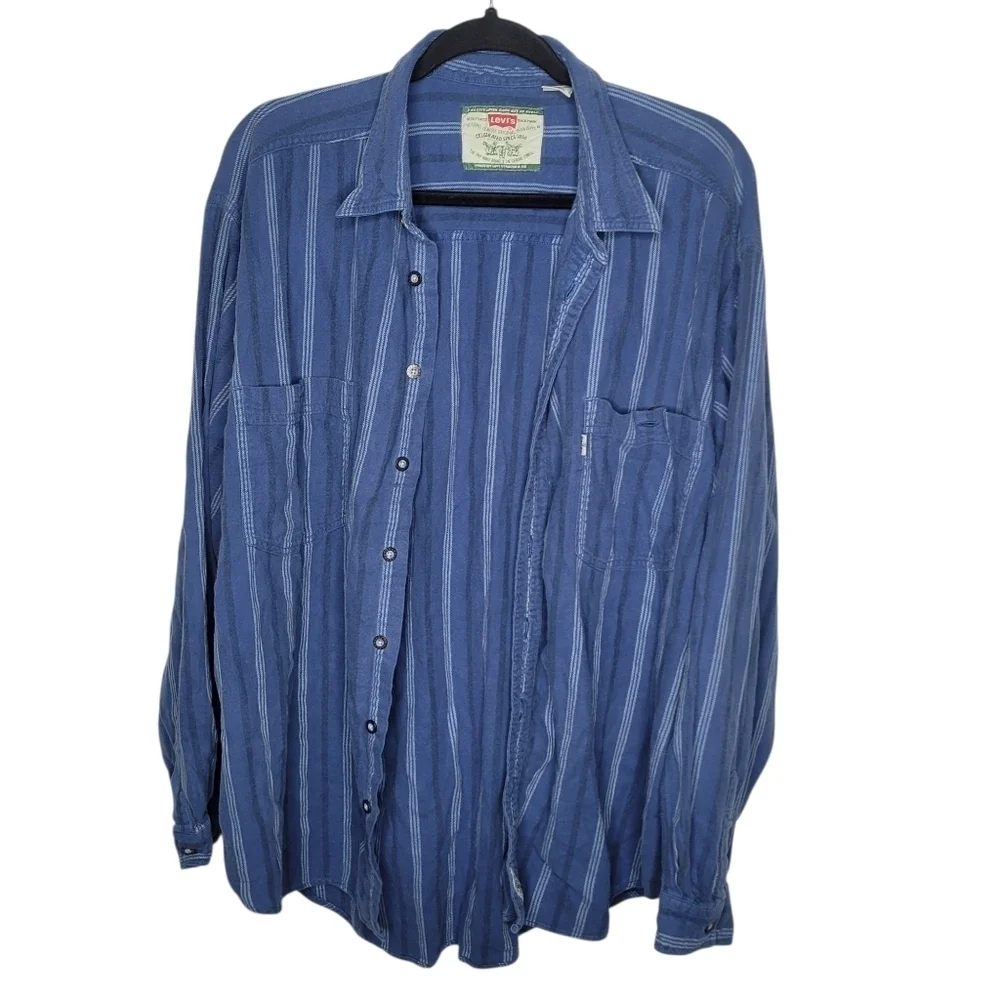 Vintage 90s Levi’s Shirt Mens Utility Striped Button Up Shirt White Tab Size XXL